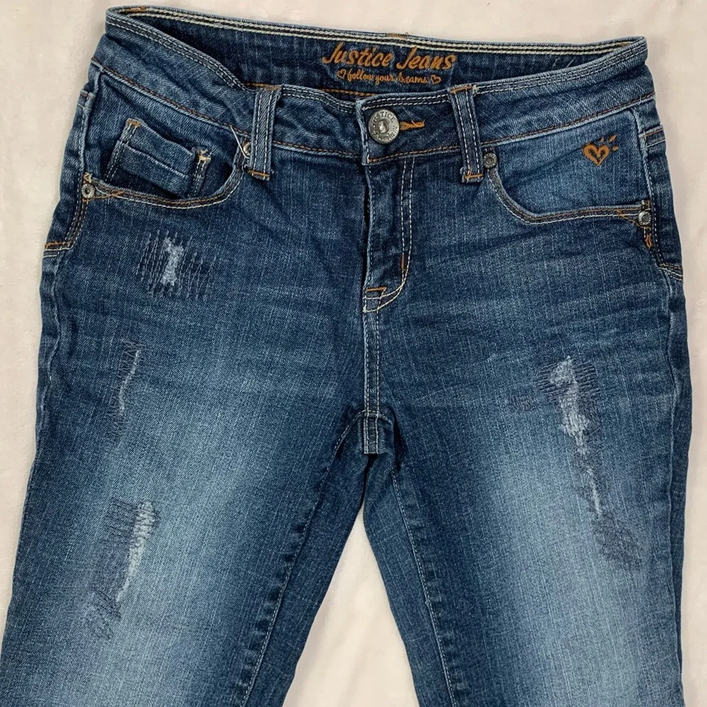 Justice Jeans Cuffed Capri Distressed Stitching Size 14 Slim
